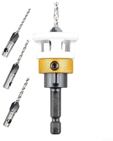 4 brocas avellanadas ajustables con tope de profundidad para proyectos de carpintería, vástago hexagonal que garantiza un ajuste seguro