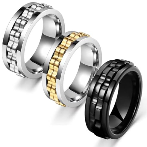 GXGM 3Pcs Bague Anti-Stress et Anti-anxiété - 8 mm - Accessoire de mode poli - Anti Stress Bague pour Hommes - Bague de Cool Spinner Bague pour Hommes - Cadeau pour Homme et Femme