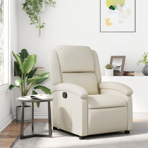 Tonture Relaxsessel Creme Kunstleder, Manuelle Liegefunktion, Bequeme Polsterung, 110 kg Tragkraft, Ideal für Wohnzimmer, Schlafzimmer, Leseecke, Indoor Lounge Sessel