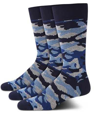 Cole Haan Mens Dress Socks - 3 Pack Soft Cotton Crew Sock - Breathable Formal Dress Work Socks for Men (Sizes: 7-12), Blue Camo