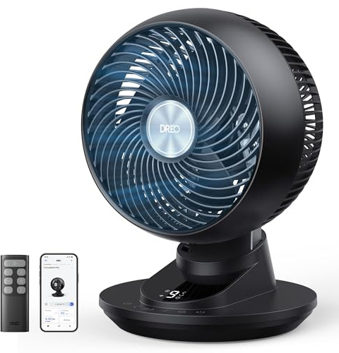DREO Smart Fan for Bedroom, Powerful 85 ft Airflow, 12 Inches, Desk Fans in 20dB Quiet, 90°+90° oscillating fans, App/Voice Control, 9 Speeds & 8/12H Timer for Home Office Dorm