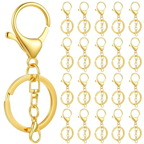 20 Sets Keyring Making Kit, Ymapinc Gold Lobster Clasp Key Chain Clips | Swivel Lobster Clasps for Keychains, DIY Keychain Supplies Kit, Key Rings for Craft & Keyring Hooks, Jewelry Clip Hardware