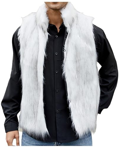 Generisch Gilet en fourrure synthétique pour homme - Veste sans manches - Gilet matelassé - Doublure en peluche - Gilet en fausse fourrure - Couleur unie - Manteau en fausse fourrure - Veste