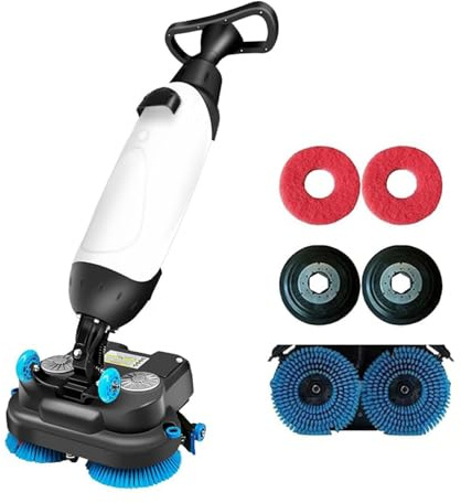 ZHIXUMM 17 Walk Behind Floor Scrubber Dryer Machine, Floor Polisher, Cleaner, Buffer and Electric Scrubber Machine with Reusable Pads, 90-120 Min Battery, 350 RPM, Deep Cleaning Tile and Grout White