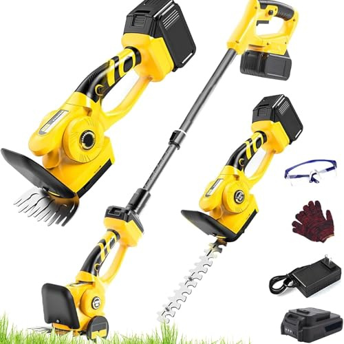 Tagliasiepi e cesoie per erba 3 in 1 a batteria – Manico telescopico estensibile con doppie lame, tagliasiepi elettrico leggero per prati, cespugli, alberi e siepi alte 2 batteries