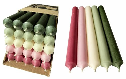 Stabkerzen Set 25 Stück Pastell – extra lang 25 cm – durchgefärbt & tropffrei – Ø 2,2 cm – Made in Germany – Premium Tafelkerzen Mix Rosa Taupe Creme Grau & Salbei – 12 Std. Brenndauer (Rose Garden)