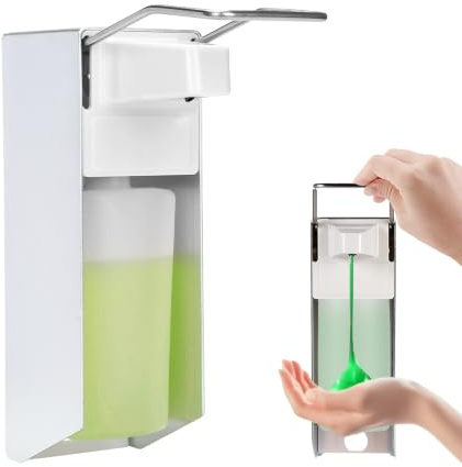 Hojalis Eurospender Desinfektionsspender 500ML, Seifenspender Wandbefestigung Mit Ellbogendruck, Desinfektionsmittelspender für Desinfektionsmittel und Handseifen, Weiß, Aluminium