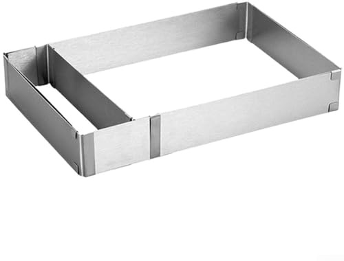 Qualoramall Stampi quadrati regolabili per torte, in acciaio inox, senza cornice per mousse, da 15 a 28 cm, strumento di cottura per la preparazione di spugne di compleanno per pizza crostate e