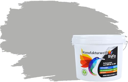 RyFo Colors Bunte Wandfarbe Manufakturweiß Delfingrau 3l - weitere Grau Farbtöne und Größen erhältlich, Deckkraft Klasse 1, Nassabrieb Klasse 1