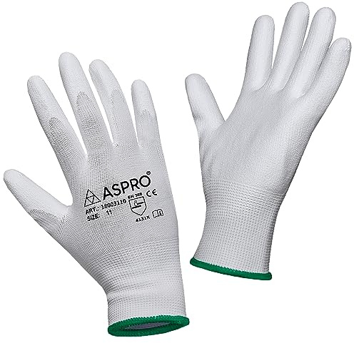 ASPRO 10 Paare - Weiße Nylon-PU-beschichtete Arbeitshandschuhe für Bauarbeiter, Gärtner usw L (9)
