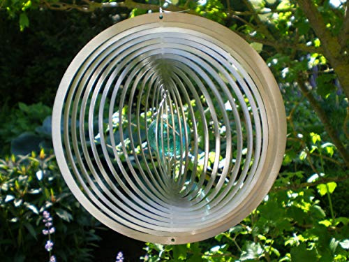 Manufaktur Lichtbogen Edelstahl Windspiel Kreis Kugel 19 cm mit Glaskugel