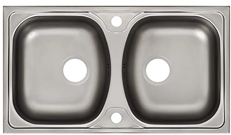 Vontech Edelstahl Doppel Becken Einbauspüle 78,5x44,5 cm Gastro geeignet mit Komplett-Syphon-Set und Spülmaschinenanschluss