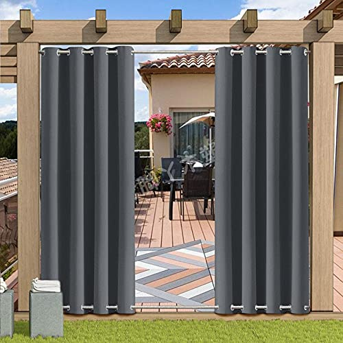 MINGPINHUIUS Outdoor Vorhang wetterfest, Outdoorvorhänge Sonnnenschutz und Sichtschutz, Outdoor Vorhang Winddicht Blickdicht für Pavilion Balkon Garten Patio (Grau, 1er Set/ 132 X 213 cm)