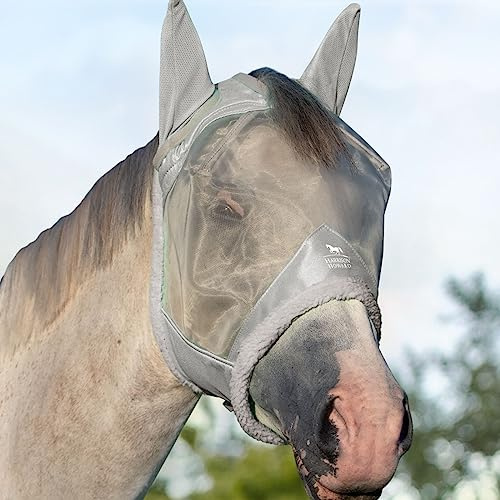 Harrison Howard CareMaster Midge-Proof Fleece Polsterung Pferde Fliegenmaske Halbes Gesicht Extra Wolle Schutz-Mondschein Silber