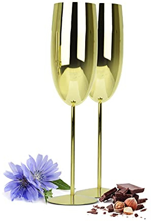 Sendez 2er Set Sektgläser aus Edelstahl Gold 270ml bruchfest luxuriös stilvoll für Champagner Partys Hochzeit Jubiläum