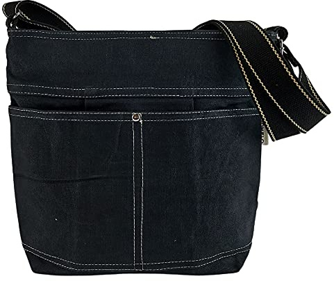 Domelo Damen Vegan Umhängetasche. Die nachhaltige Crossbody Hobo Tasche ist aus 100% Baumwolle/Canvas. Große Stofftasche als Geschenkidee für Frauen