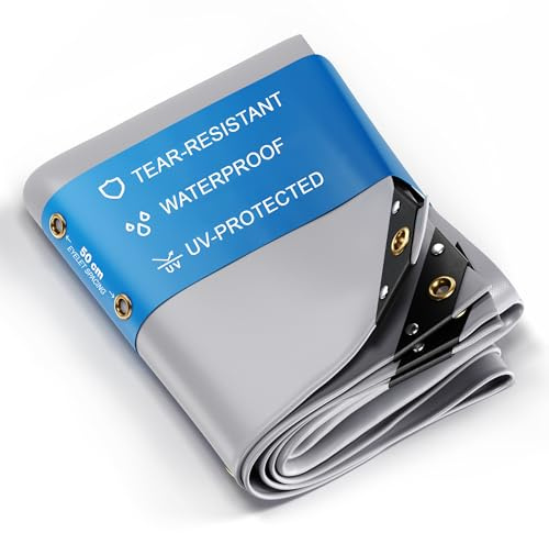 NEMAXX® Bâche Premium Imperméable 200x300cm - Protection PVC 450 g/m² Résistante aux UV Œillets Bois, Jardin, Toit & Construction - Protection Hivernale - Gris - 6m²