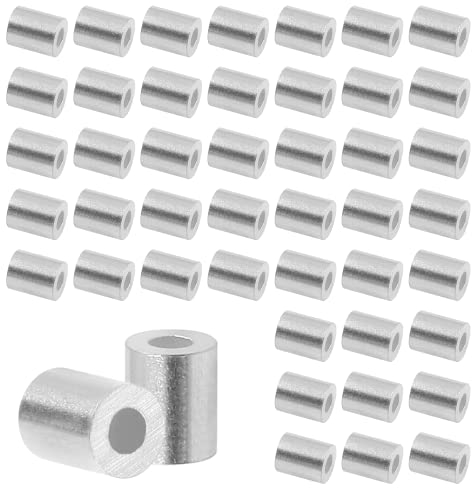 Auvotuis 100Pcs Wire Rope Stop Sleeves, 1/16 Inch (1.5mm) Aluminum Crimping Loop Sleeve Round Cable Stop Sleeve for Wire Rope