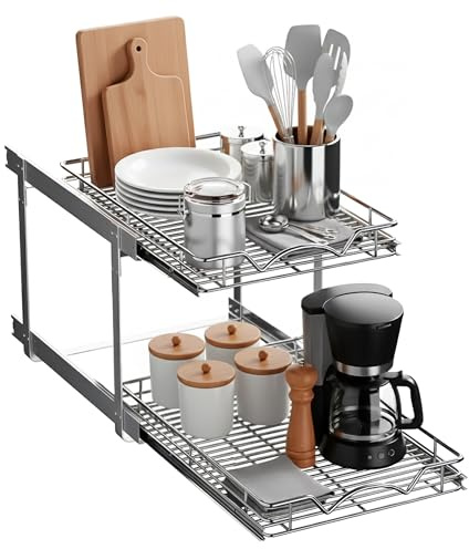 2-Tier Pull-Out Cabinet Organizer for Kitchen, 15 W x 21”D x 16.5 H