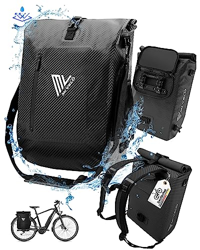 MIVELO - 3in1 Fahrradtasche für Gepäckträger, 100% wasserdicht & PVC-frei, Fahrradtasche Rucksack & Umhängetasche, Fahrrad Tasche Gepäckträgertasche (Carbon, 20L)