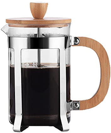 Cafetière à piston française - Petite presse à expresso avec filtre en acier inoxydable - Carafe en borosilicate - Poignée en bambou durable - 600 ml