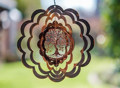 Rostalgie Edelrost Windspiel Blume mit Lebensbaum - Höhe 27 cm