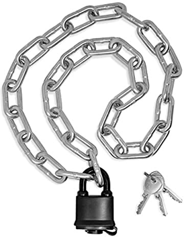Urban August Security Chain Hardened 8mm Thick with a Weather-Resistant Pad Lock - Stainless Steel Heavy Duty Chain Lock for Gate Bike Generator Fence Outdoor - Anti-Rust Galvanized Steel (Chrome)