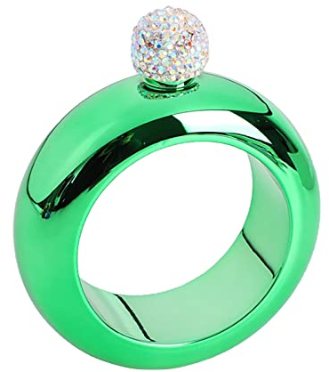 Petaca de pulsera, 3.5 onzas hecha a mano con tapa de cristal de acero inoxidable, forma de pulsera hueca, redonda, petaca portátil para baile, fiesta de cumpleaños, club, bar, regalo para mujeres y