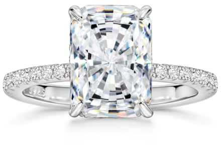 Michooyel Damen Ring 4ct Radiant Cut Zirkonia Verlobungsringe Smaragd Ehering, Smaragdschliff Versprechensring Sterling Silber 925