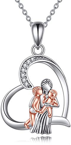 YFN Geschenk für Mama Familie Halskette S925 Sterling Silber Eltern und Kind Anhänger Schmuck für Frauen Mama Ehefrau