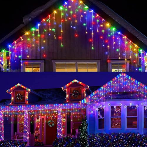Purpledi Luci Natale Esterno Cascata 10M 400 LED Tenda Luminosa Esterno Natale Prolungabile Luci di Natale Cascata, 8 Modalità IP44 Impermeabile per Natale,Tetto, Balcone, Giardino, Colorato