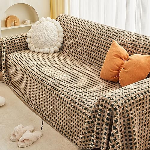 Daesar Sofabezug Ecksofa 180x150CM, Überzug Sofa 1 Sitzer mit Quadratisches Muster Braun Couch Überzug Katzenfest Sofaüberwurf Plüsch