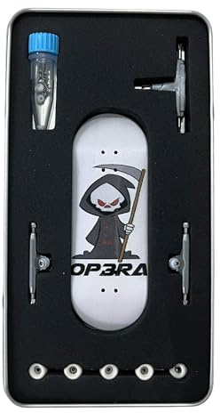 Pro Fingerboard Set complet up Op3ra - 34 x 98 mm - Fabriqué à la main - Planche en bois d'érable 5 couches - Moyen concave moyen - Kick moyen - Impression UV - Motif : la grille