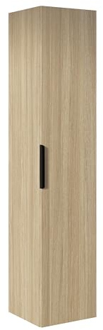 Bernstein Bad-Hochschrank der Tim-Serie in Eiche Nebelgrau mit Griff in Schwarz, Badezimmerschrank, 35 x 35 x 165 cm, Modernes Badregal, Stauraumschrank, Badschrank
