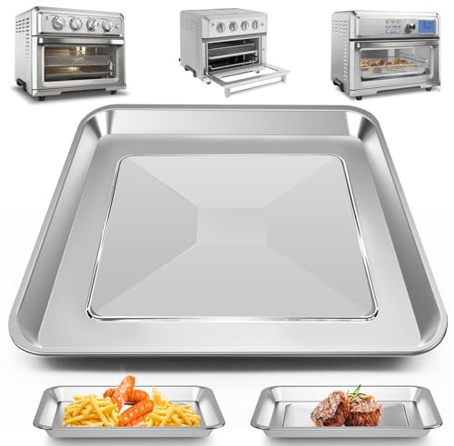 GWBSXM Air Fryer Basket Tray Replacement for Cuisinart Air Fryer Mini Oven 7 in 1 17L TOA-60 65 70 Air Fryer Convection Toaster Oven, Stainless Steel Grill Pan Mesh Basket Rack Accessories Parts | 12.4 × 11 Food Grade Stainless Steel Air Fryer Grill Pan Plate Baking Rack Accessories, Dishwasher Safe