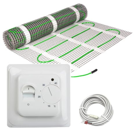 Elektrische Fußbodenheizung HoWaTech Power für Renovierung Komplett Set TWIN Heizmatte 200 W/m² inkl. Thermostat, Heizfläche:9.00m²
