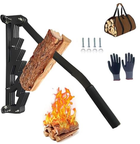 Amieron Firewood Kindling Splitter Wall Mount, Firewood Log Splitter, Wall Mounted Wood Splitter for Wood with Gloves, for Efficient Splitting for Home and Outdoor Camping