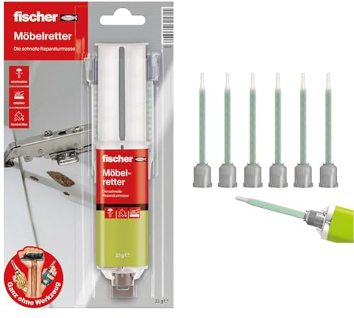fischer Möbelretter, Holzspachtel in Beige & 542940 Ersatzstatikmischer für Fill & Fix, Kraftkleber und Möbelretter, Statikmischer mit Doppelkammerspritze für eine benutzerfreundliche Anwendung