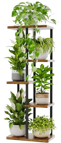 Bamworld Corner Plant Stand Indoor, 5 Tier Metal Plant Shelf for Multiple Plants, Tiered Flower Pot Stands for Patio Garden Balcony Living Room Bedroom, Brown