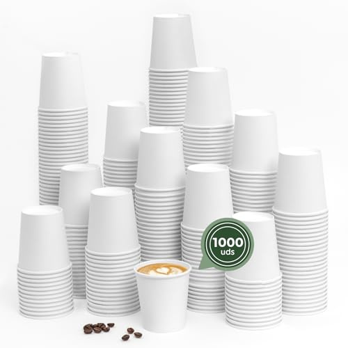 Horeca Collection MAXI PRODUCTS - Vasos Café Desechables Blancos - Vasos Cartón - Vasos Desechables Catering - Vasos Café para Llevar - APTO BEBIDAS CALIENTES Y FRÍAS (200 cc, 1000 unidades)