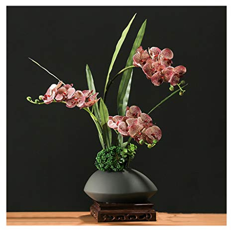 Künstliche Blumen, künstliche Orchideen, Dekoration – chinesischer Stil, Phalaenopsis-Blumen, Pflanzen-Arrangement, realistische Seidenstoff-Orchideen, Bonsai-Dekoration für Zuhause/Party/Rosa (rot)