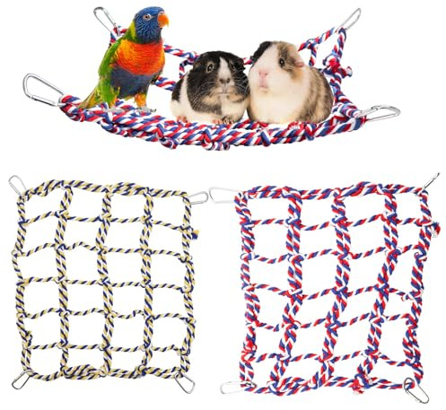 2 Pezzi Rete di Corda Colorata per Uccelli, Giocattolo da Arrampicata per Ratti, Amaca Sospesa per Animali Domestici, Ponte di Corda per Gabbie, Giocattolo in Rete per Piccoli Animali - 35 × 25 cm