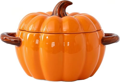 Mini cacerola con tapa, 17 cm - 1,5 l, cerámica calabaza con cuchara, para horno, lavavajillas, microondas y horno, bonita sartén (naranja-02)
