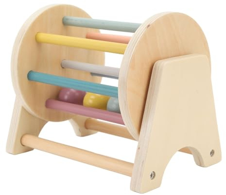 Tamburo Rotolante in Legno per Bambini con Sonaglio e 4 Sfere Giocattolo Educativo Sviluppo Motorio Coordinazione Occhio-Mano