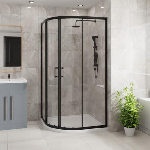 Blümme 1000 x 1000mm Quadrant Shower Enclosure Matte Black Framed 6mm Easy Clean Glass Sliding Door Shower Cubicle