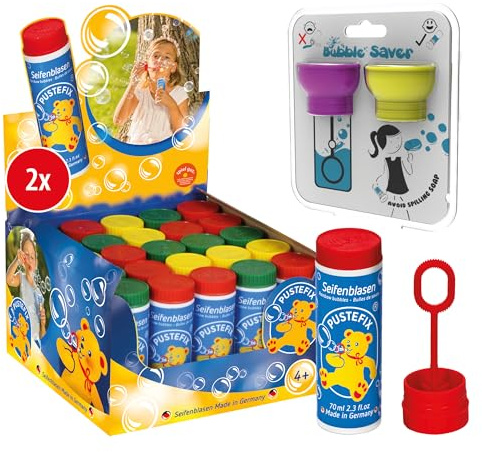 Pustefix Seifenblasen Set I 1 x 50 Klassik 70ml + 2er Pack Bubble Saver I Bunte Rainbow Bubbles Made in Germany I Seifenblasen für Hochzeit, Kindergeburtstag, Standesamt, Polterabend
