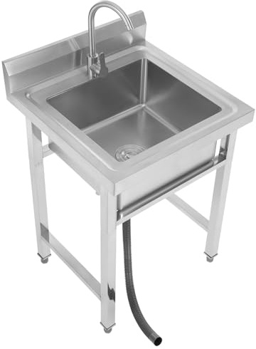 Fregadero independiente de acero inoxidable 1 lavabo fregadero exterior con grifos fríos y calientes y otros accesorios fregadero de restaurante comercial para exterior interior cocina restaurante 93