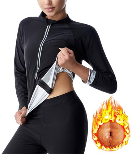 Weyot Vêtements De Sudation Femme, Chemise De Sauna À Manches Longues, Sudation Femme Amincissant, Haut De Sudation pour Fitness Yoga, Sauna Suit Shapewear,S,Silver