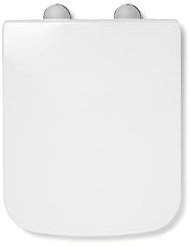 Croydex Leven Square Toilet Seat Soft Close - Quick Release Button for Easy Cleaning and Adjustable Hinges with Top and Bottom Fixings Included, Antibacterial Durable Seat (White)