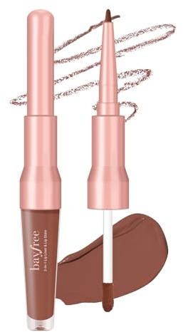 bayfree 2-in-1 Lip Liner and Lip Stain, Tinte Labios Pigmentación y Duradero, Delineador de Labios de Acabado Mate, Hidratante, Impermeable y No Testado en Animales